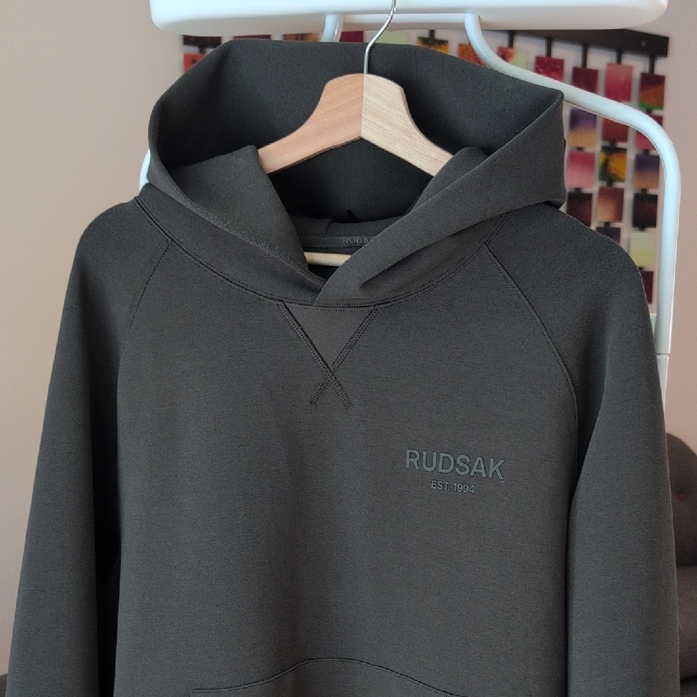 Rudsak Barry Unisex Hoodie With Logo Hood, Dark Olive